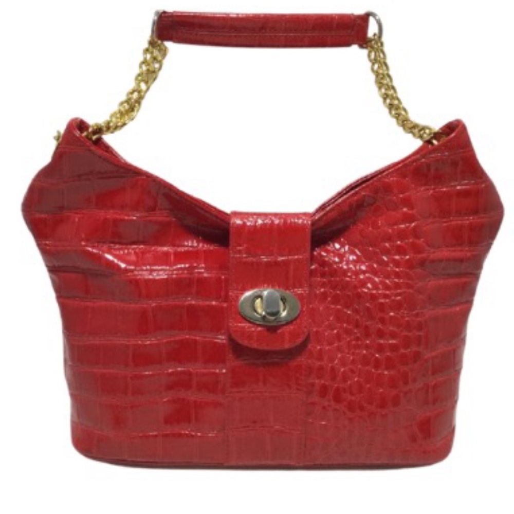 Muska Milano Red Leather Crocodile Print Italy Bag